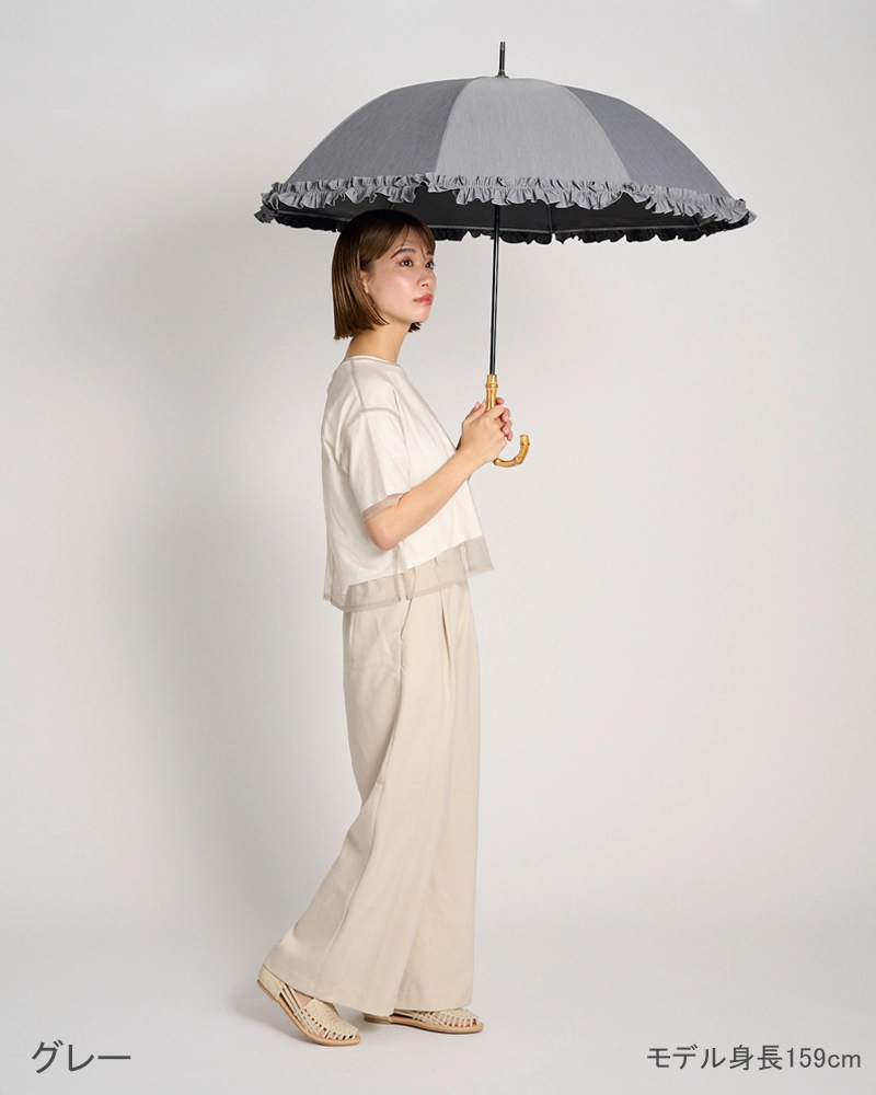 Mサイズ フリル / フロスト | 完全遮光日傘｜サンバリア100
