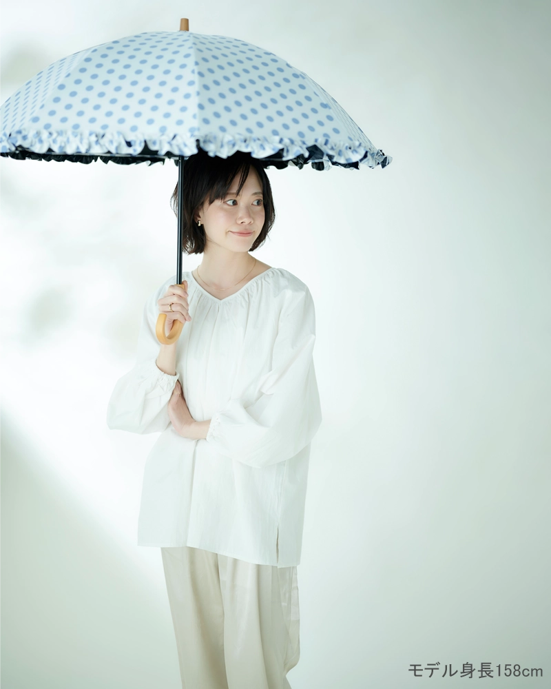 2段折 フリル / 水玉 | 完全遮光日傘｜サンバリア100