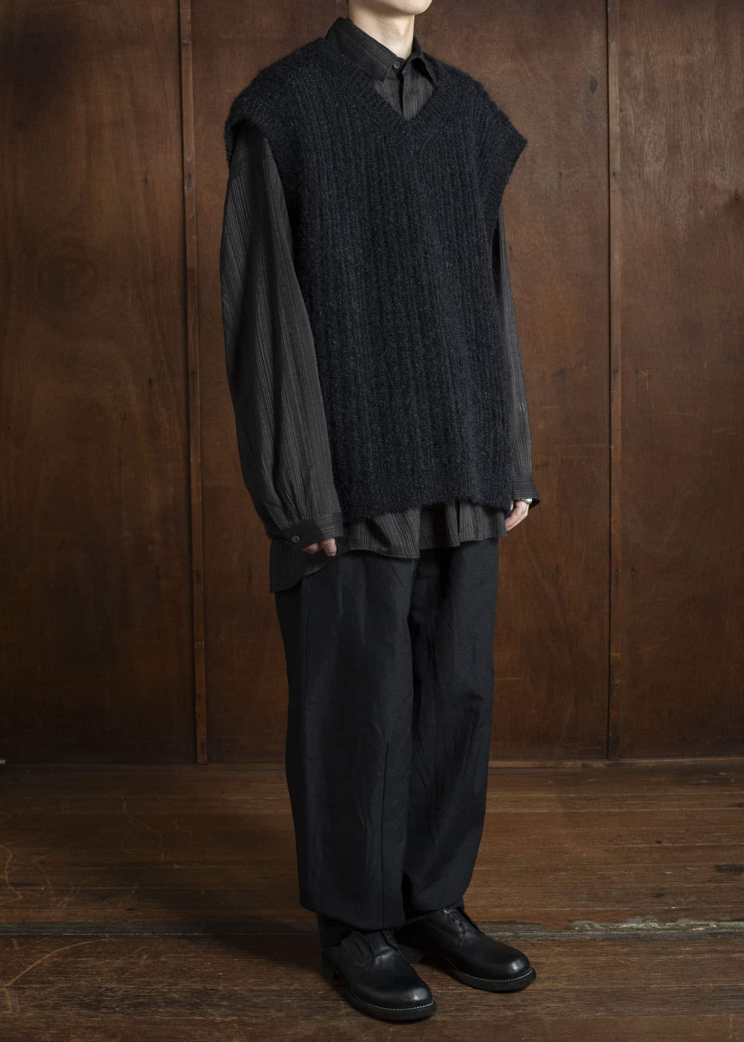 goat essence ドライバーズニット ダブルシップ 変形ニット 黒