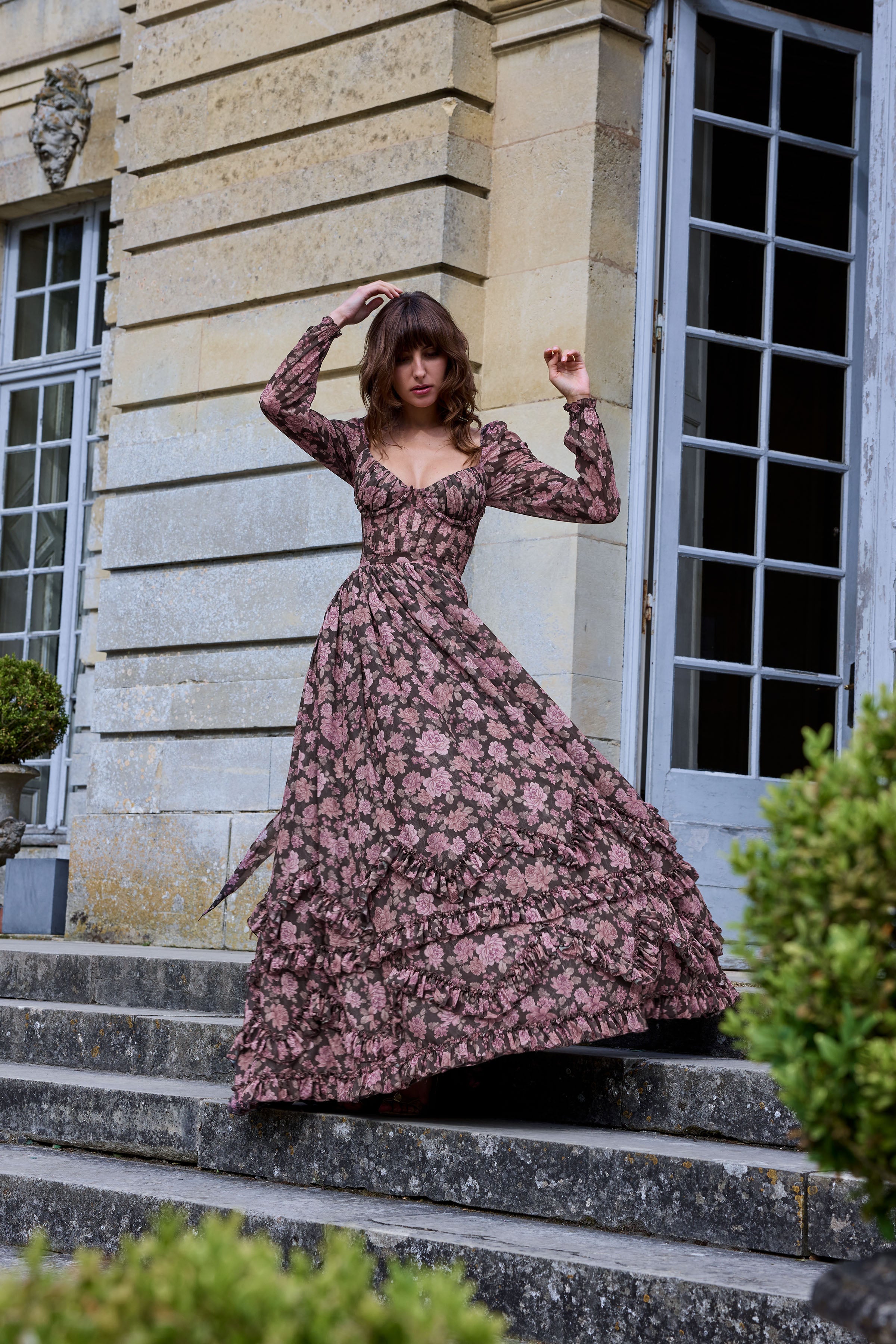 The Carmella Dress in Chocolate Peony Print – V. Chapman
