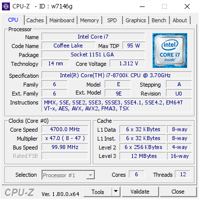 Intel Core i7 @ 4700 MHz - CPU-Z VALIDATOR