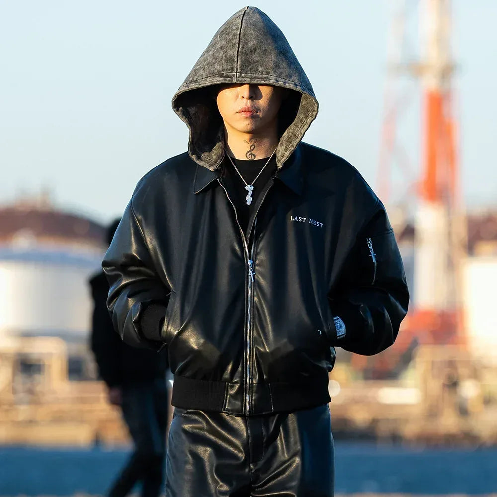 LAST NEST(ラストネスト)商品ページ - Hooded Faux Leather Flight
