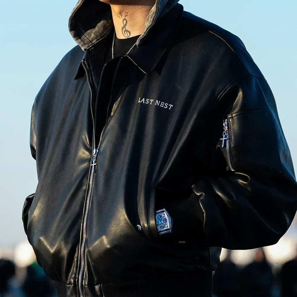 LAST NEST(ラストネスト)商品ページ - Hooded Faux Leather Flight