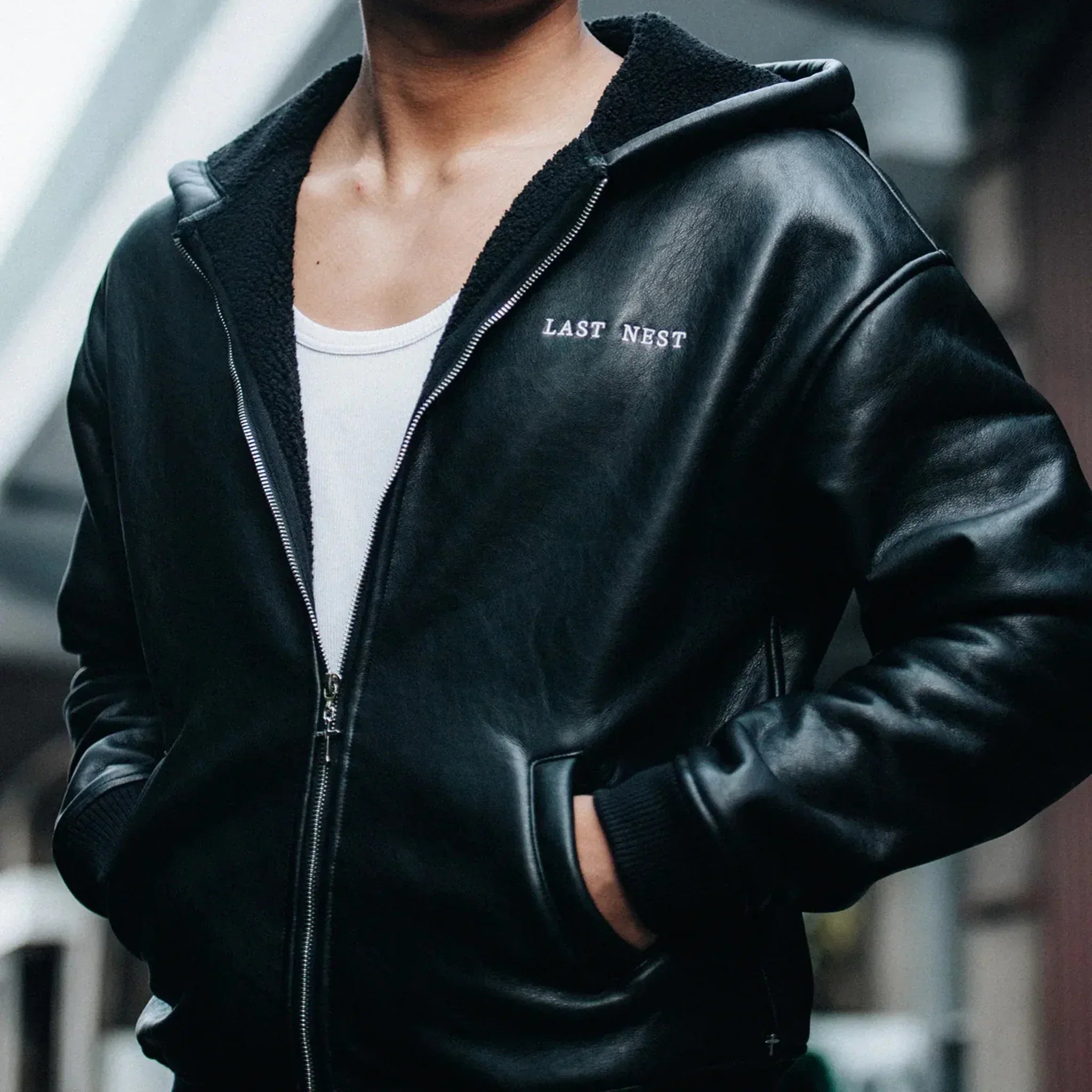 LAST NEST(ラストネスト)商品ページ - Faux Leather Boa Hoodie