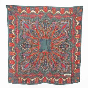 スカーフ カシミヤ シルク ペイズリー柄 バンダナ ブラック（2023/07