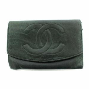 財布 二つ折り 小銭入れ キャビアスキン レザー ココマーク ダーク