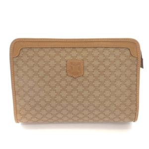 セカンドバッグ クラッチバッグ マカダム柄 PVCレザー 鞄 茶 ブラウン