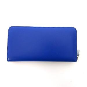 長財布 ラウンドファスナー ロゴ エンボス 多収納 レザー 青 ブルー