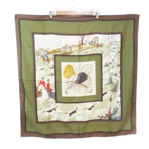 スカーフ 大判 シルク ロゴ 総柄 カーキ ブラウン（2024/12/12買取