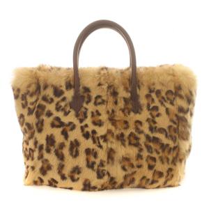 トートバッグ ハンドバッグ ラビットファー 毛皮 レザー ヒョウ柄