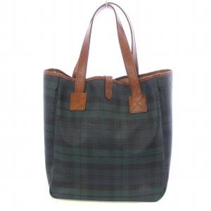 トートバッグ PVC レザー ブラックウォッチ ブラシ付き ロゴ プレート