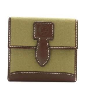 二つ折り長財布 ウォレット ロゴワッペン バチュークロス カーキ 茶