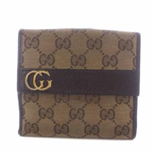 二つ折り財布 小銭入れあり Wホック GGキャンバス レザー チャーム付き