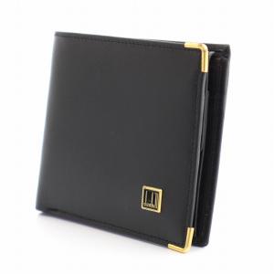 二つ折り 財布 レザー ロゴ 金具 黒 ブラック ゴールドカラー（2023/11