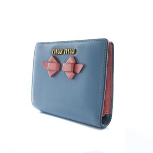 二つ折り財布 リボンデザイン レザー ロゴ 青 ブルー（2025/02/14買取