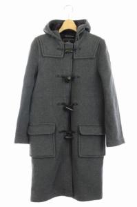 ダッフルコート ロング フード 裏地チェック ウール 44 L 緑 グリーン