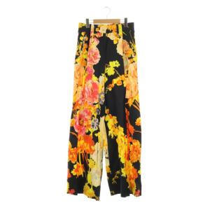 20SS フラワー柄 ワイドパンツ タック 36 オレンジ ブラック イエロー