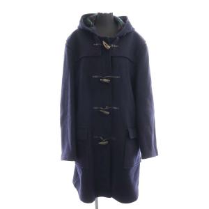 ダッフルコート ロング フード 裏地チェック ウール 44 L 緑 グリーン