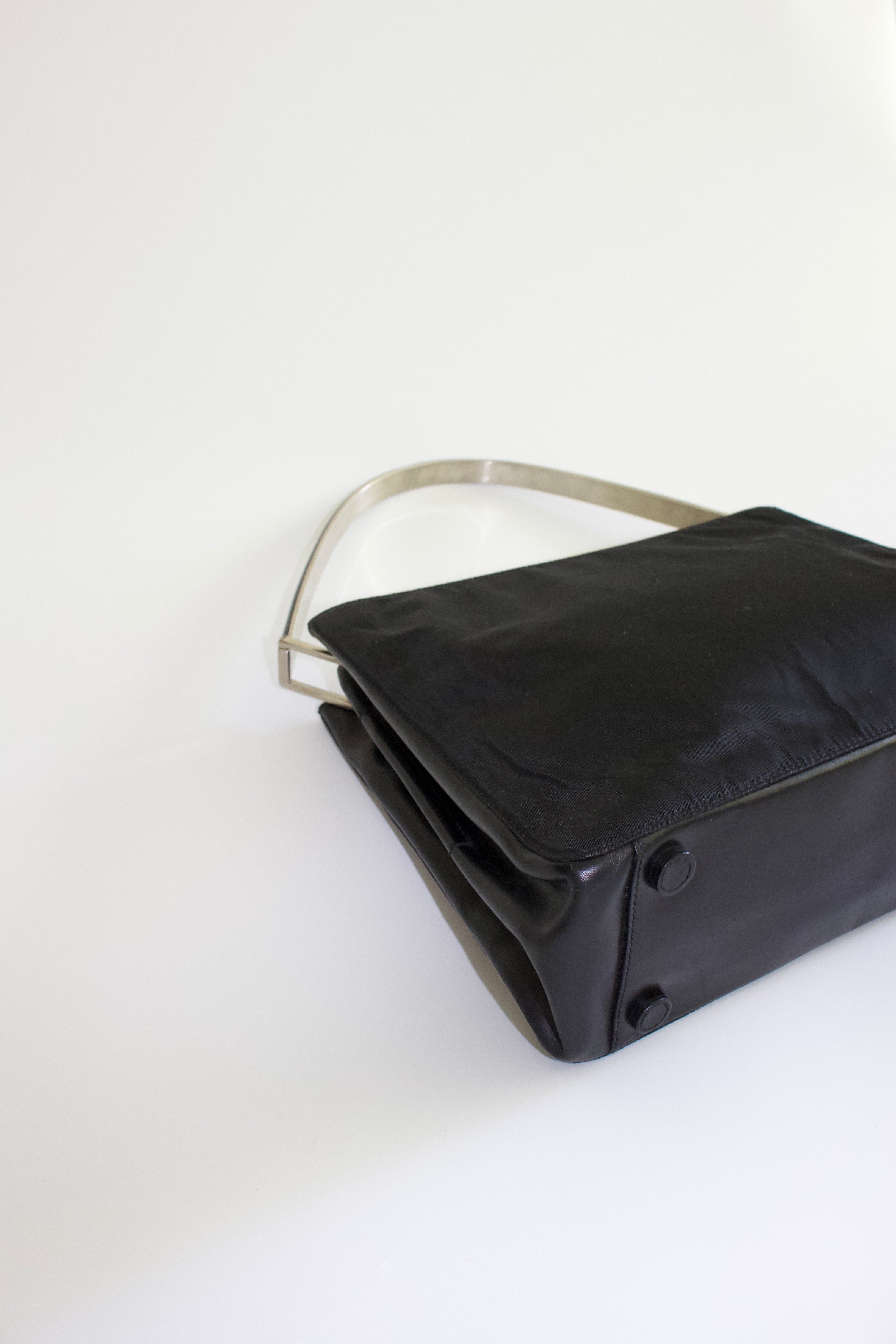 Prada FW 1998 black nylon shoulder bag with metal handle – Velvet