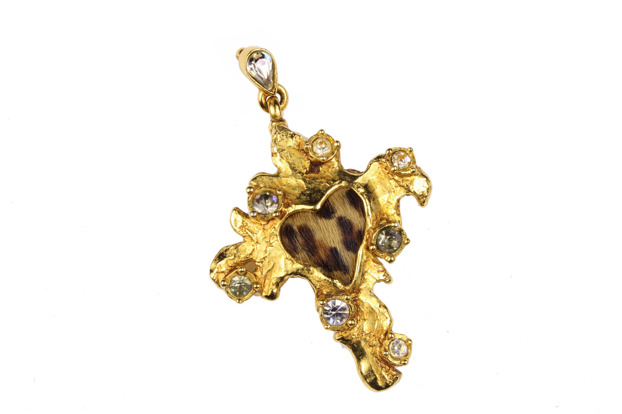 CHRISTIAN LACROIX cross heart leopard print pendant – Vintage Carwen
