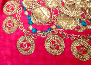 Chanel Red Medallion Logo Print Linen Scarf circa 1980s – Vintage