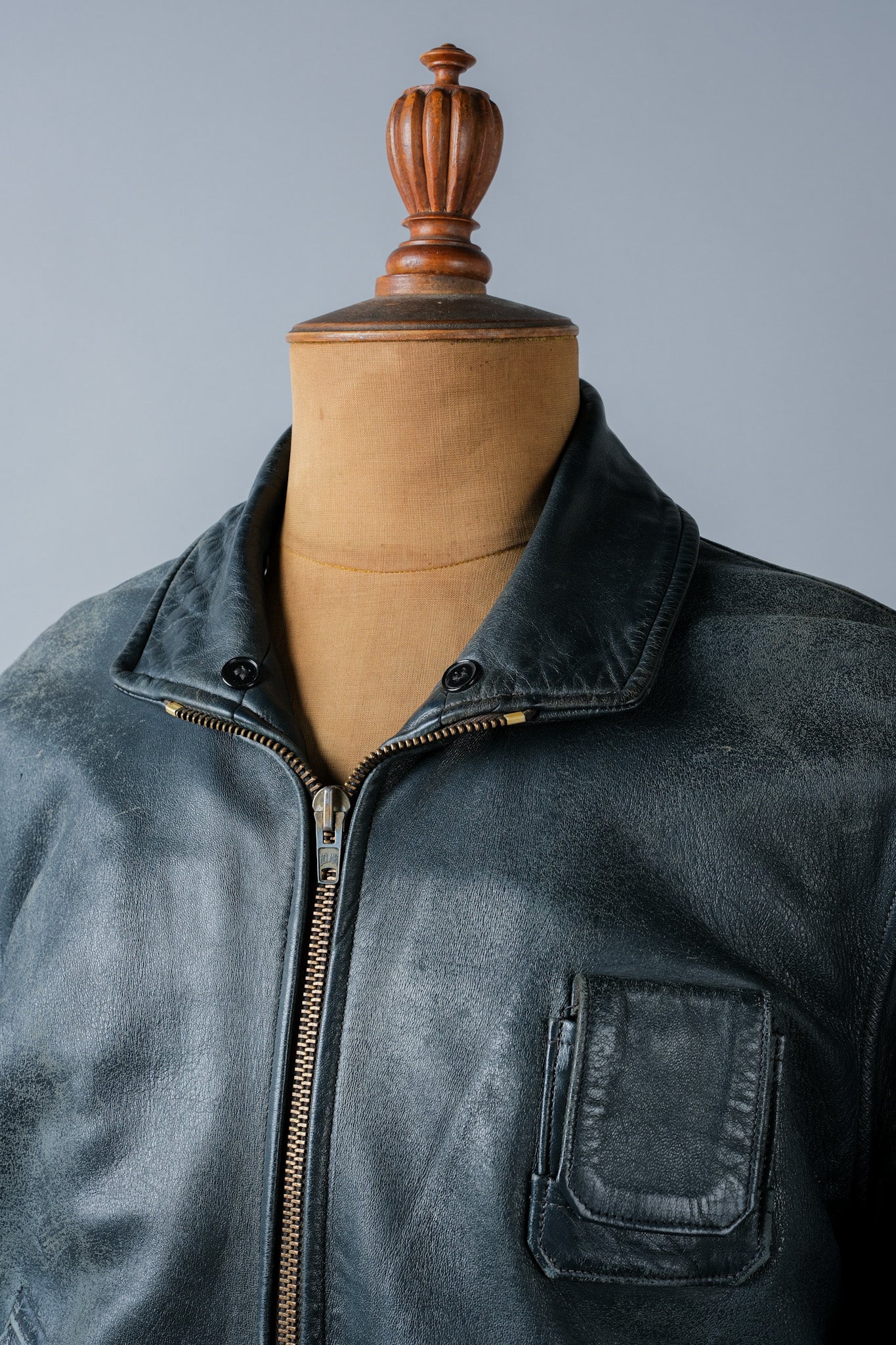 70's] French Air Force Pilot Leather Jacket Size.96m