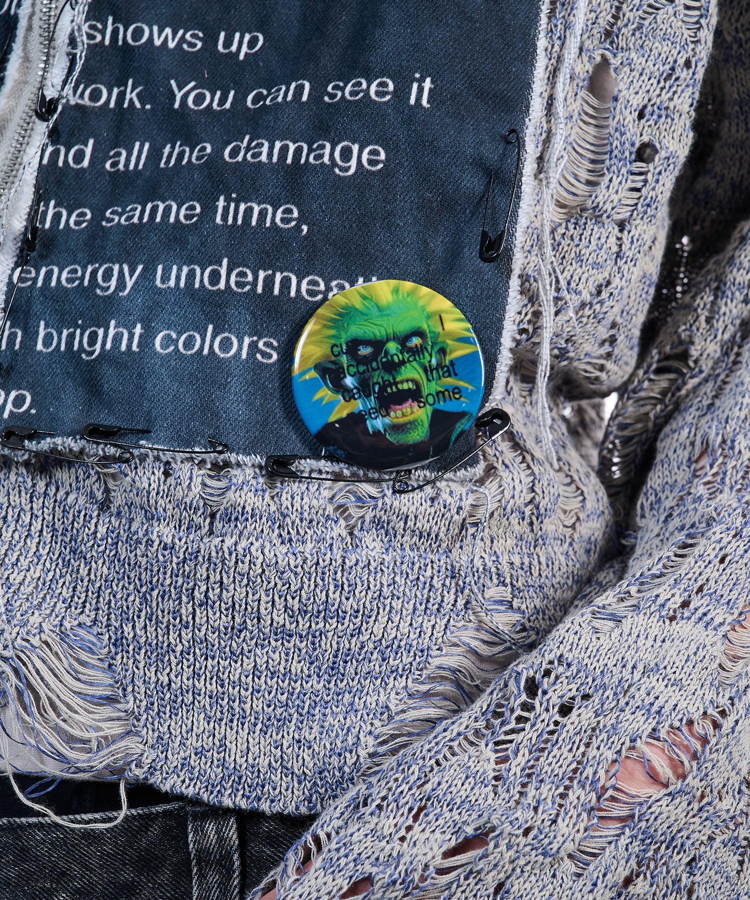 Deadbooy × VI E DIT〉Openwork zip knit cardigan (Gray)