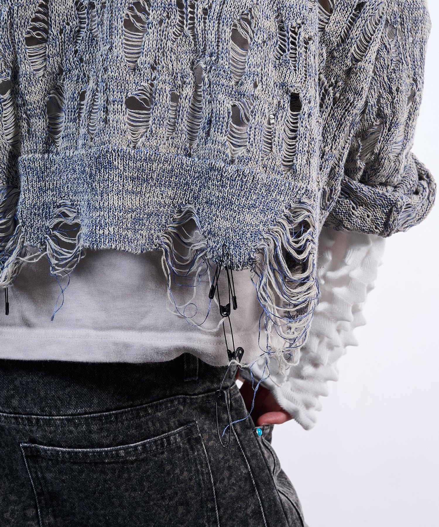 Deadbooy × VI E DIT〉Openwork zip knit cardigan (Gray)