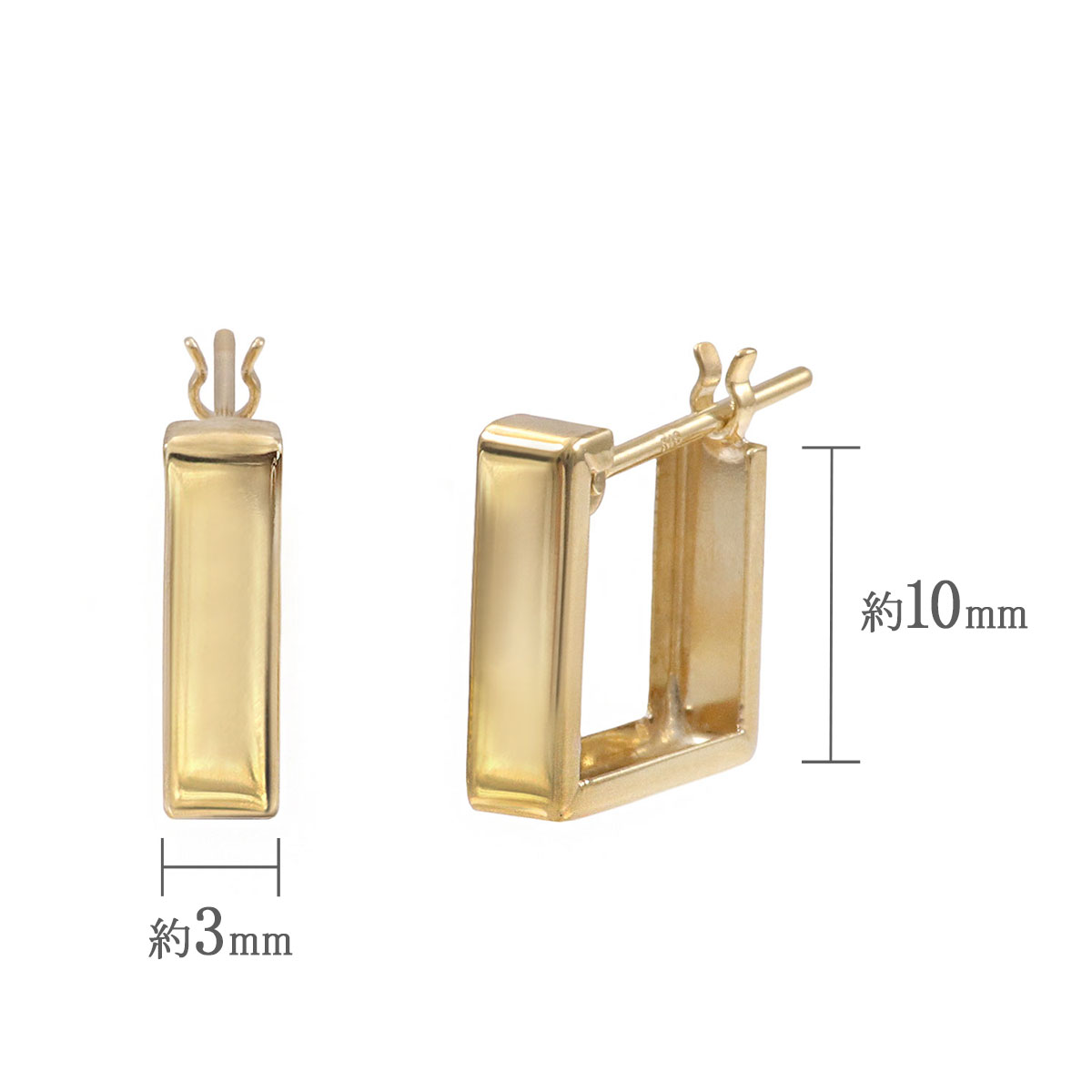 アクセサリーのプレゼント K18YG スクエア フープピアス 18金イエロー