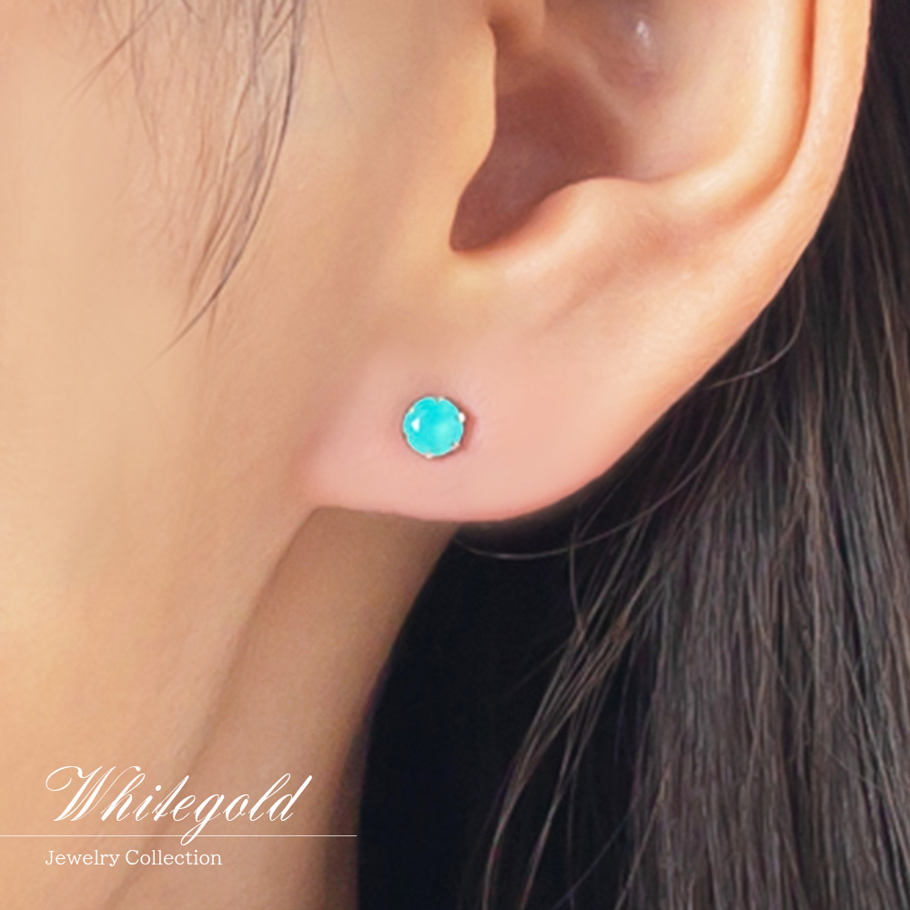 誕生日プレゼント K18WG シーブルーカルセドニー ピアス 18金ホワイト