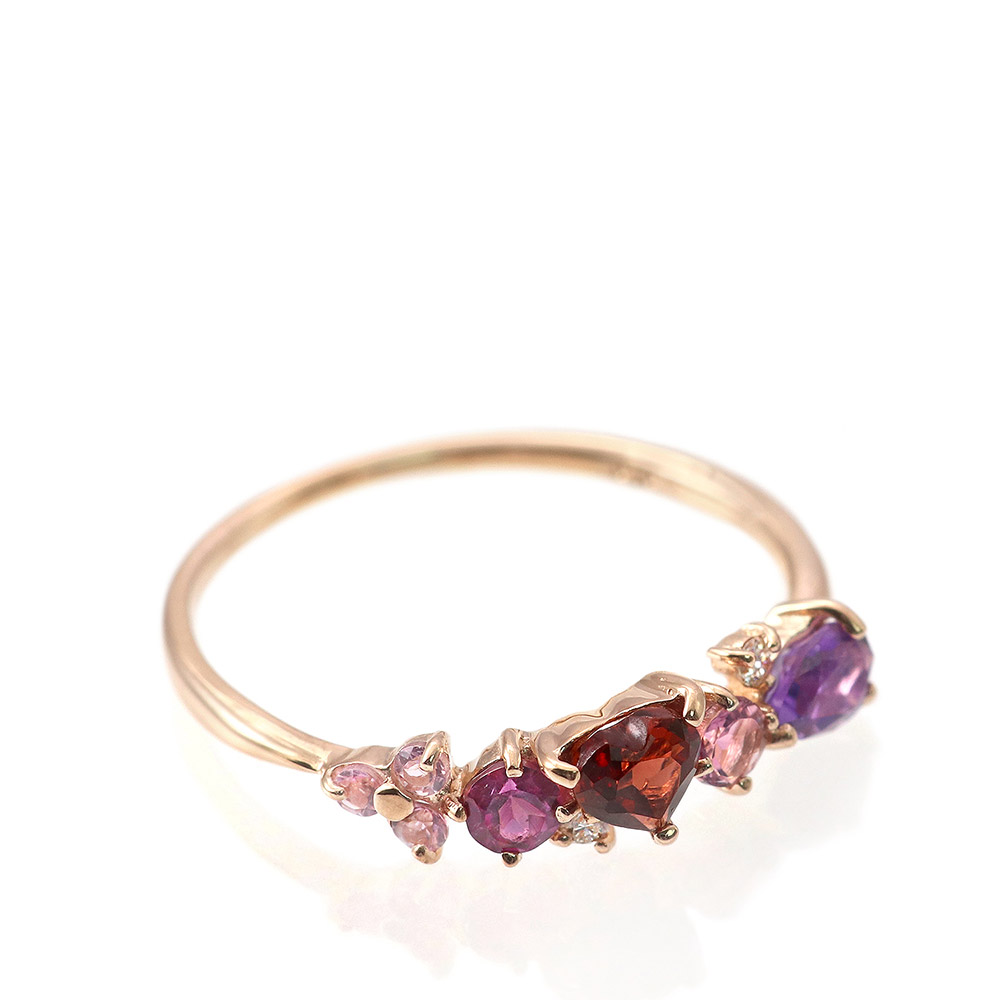 彼女へのプレゼント K10PG ダイヤモンド＆マルチストーン リング 10金