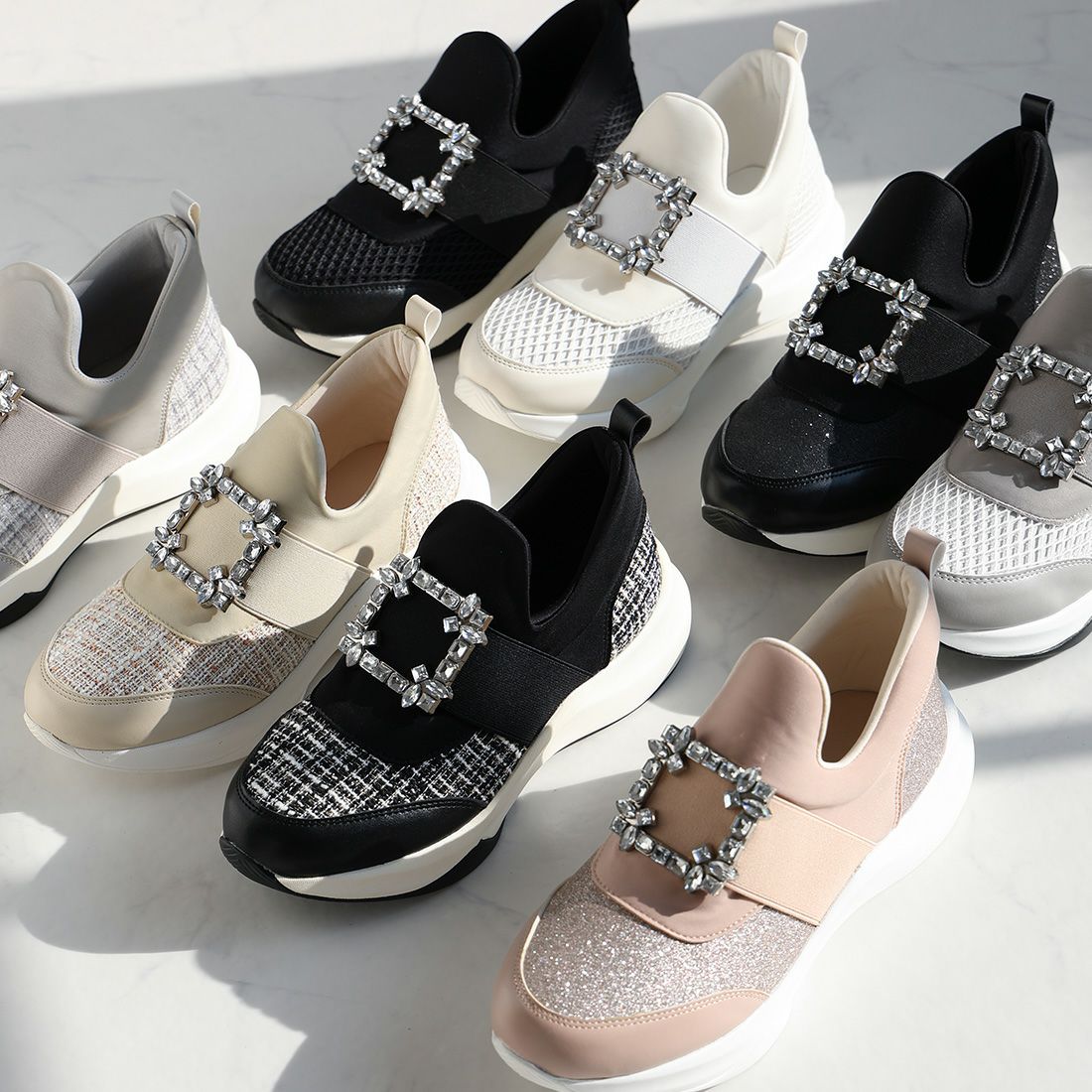 2026年春再販】ビジューバックルゴムスリッポンスニーカー ｜靴