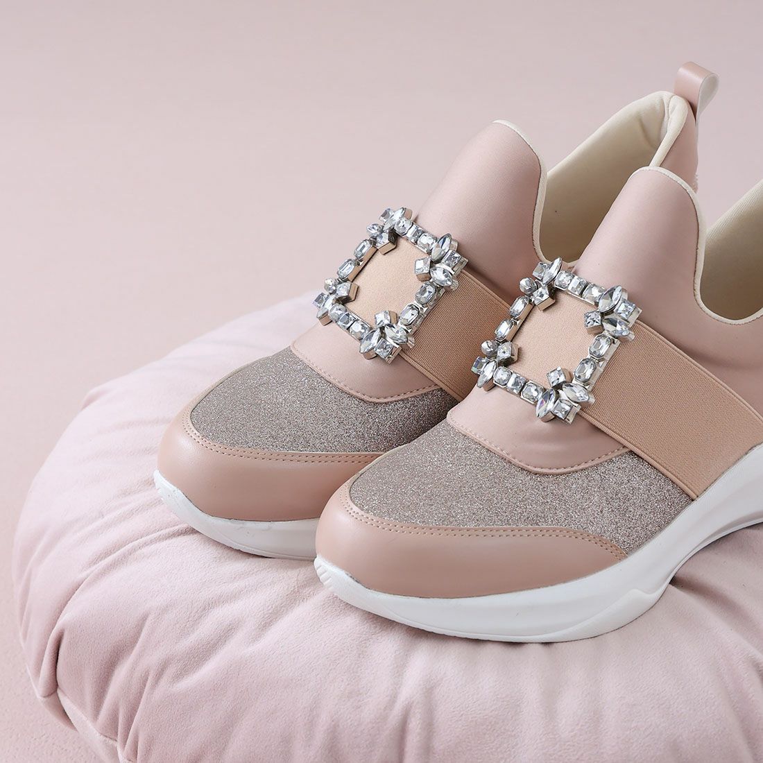 2026年春再販】ビジューバックルゴムスリッポンスニーカー ｜靴