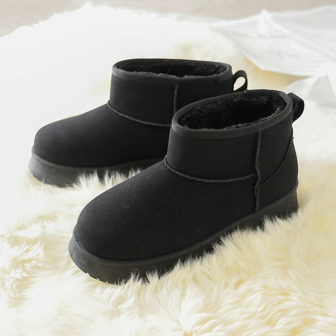 もふぽか厚底5.0cmチャンキーヒールムートンブーツ ｜靴・レディース