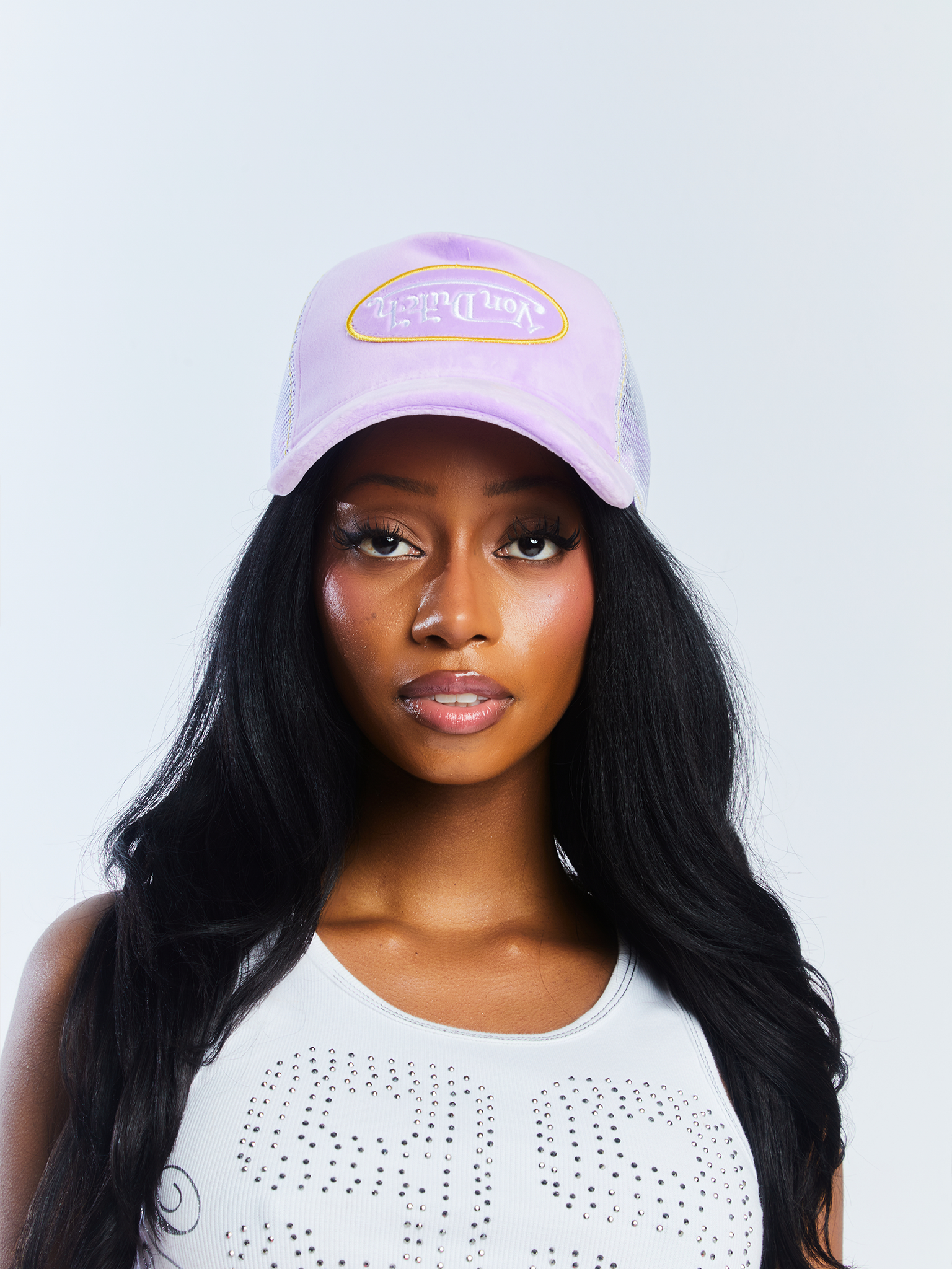 Purple Reverse Logo Velvet Trucker Hat | Von Dutch