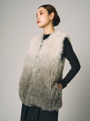 カシミヤファー ベスト｜グレー、ネイビー、グリーン（3カラー