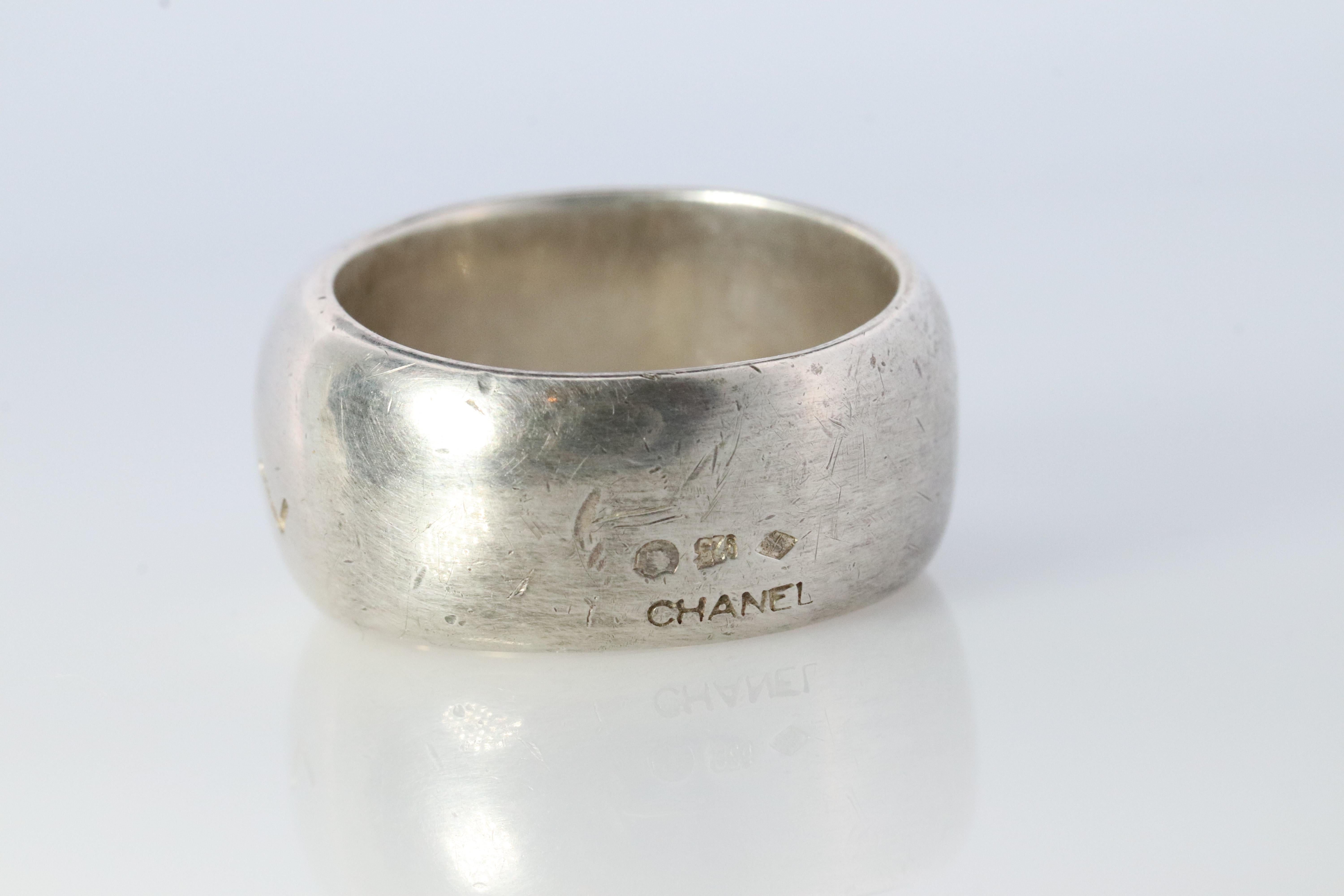 Chanel Ring. Genuine CHANEL Hoop Logo Letters Sterling Silver 925