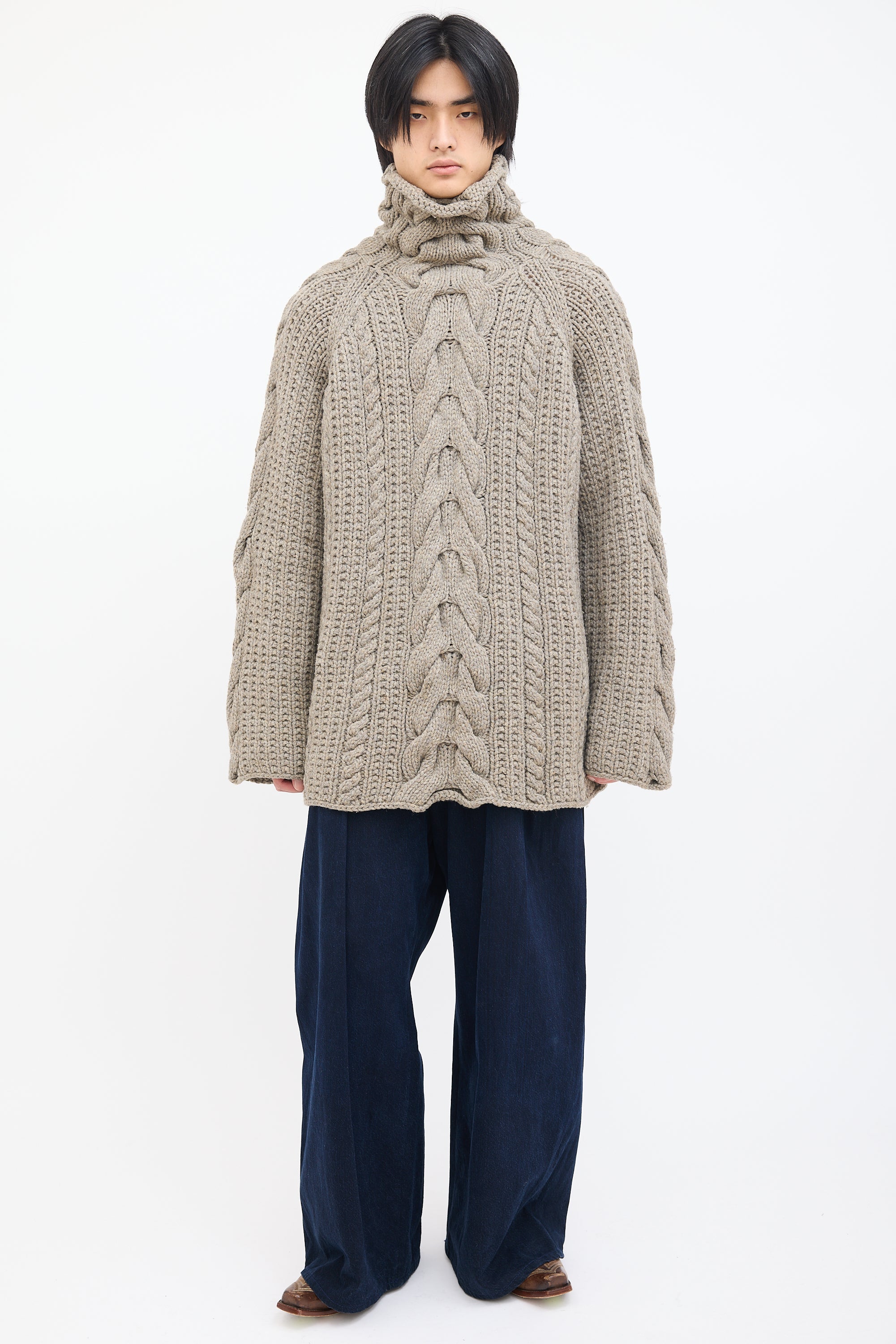 Yohji Yamamoto // Beige Wool Chunky Cable Knit Sweater – VSP