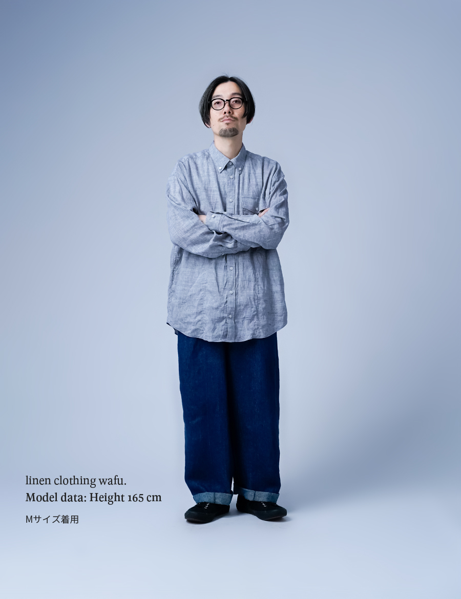 シャンブレーリネンシャツ】ついつい手を入れたくなる ポケット付き