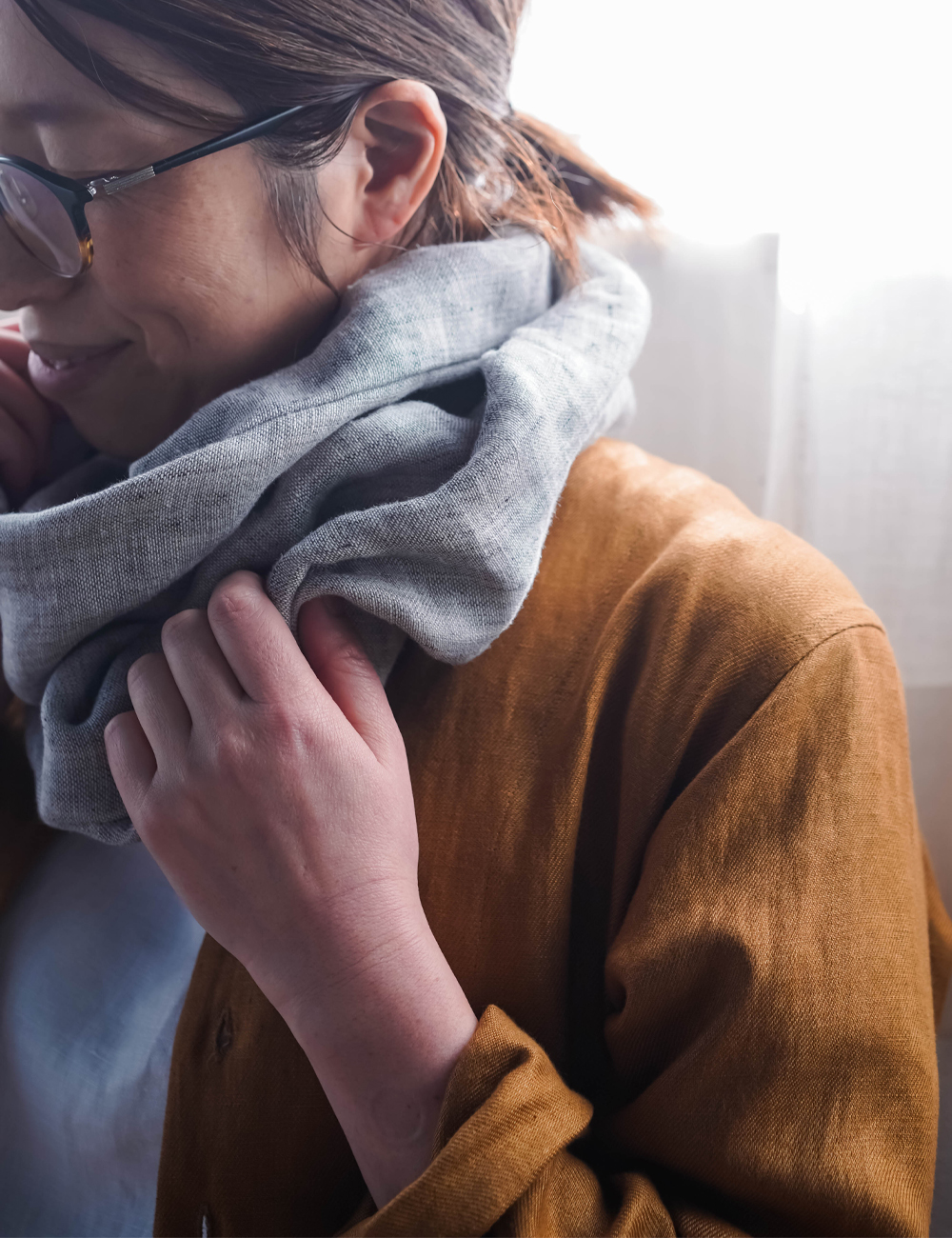 ふわとろ3重リネンガーゼのスヌード】首守（シュシュ）/杢グレー z005d