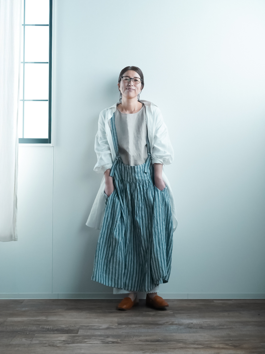 リネンタブリエ】レア度満点 タブリエエプロン スカート ／ ストライプ