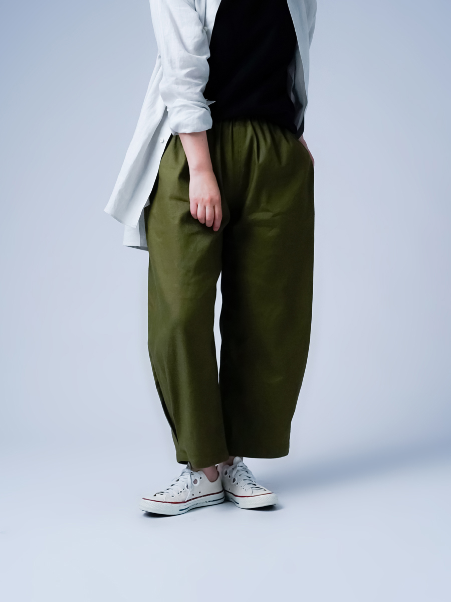 リネンパンツ】リネンソロテックス くるぶし丈 ボールパンツ ／ カーキ