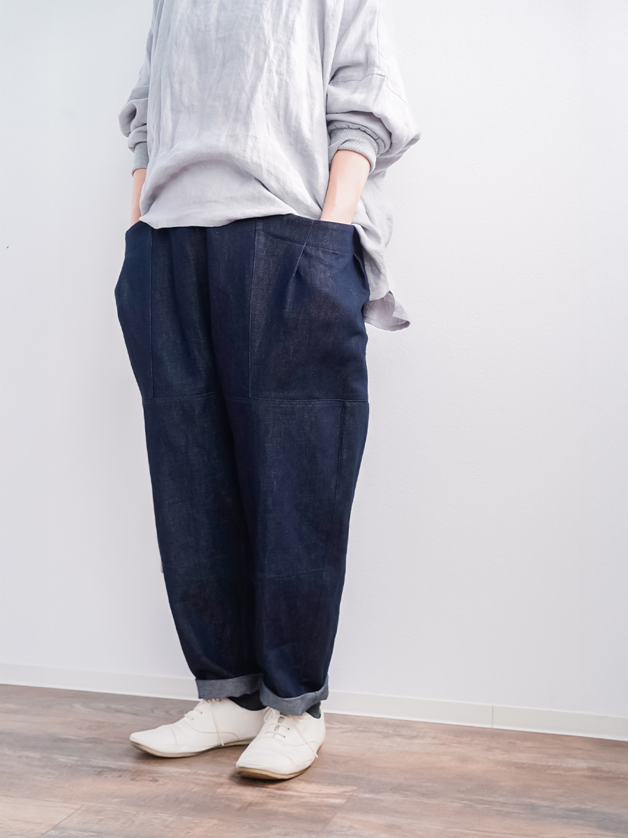 リネンデニムパンツ】どんなトップスも受け止める 立体ポケット付き