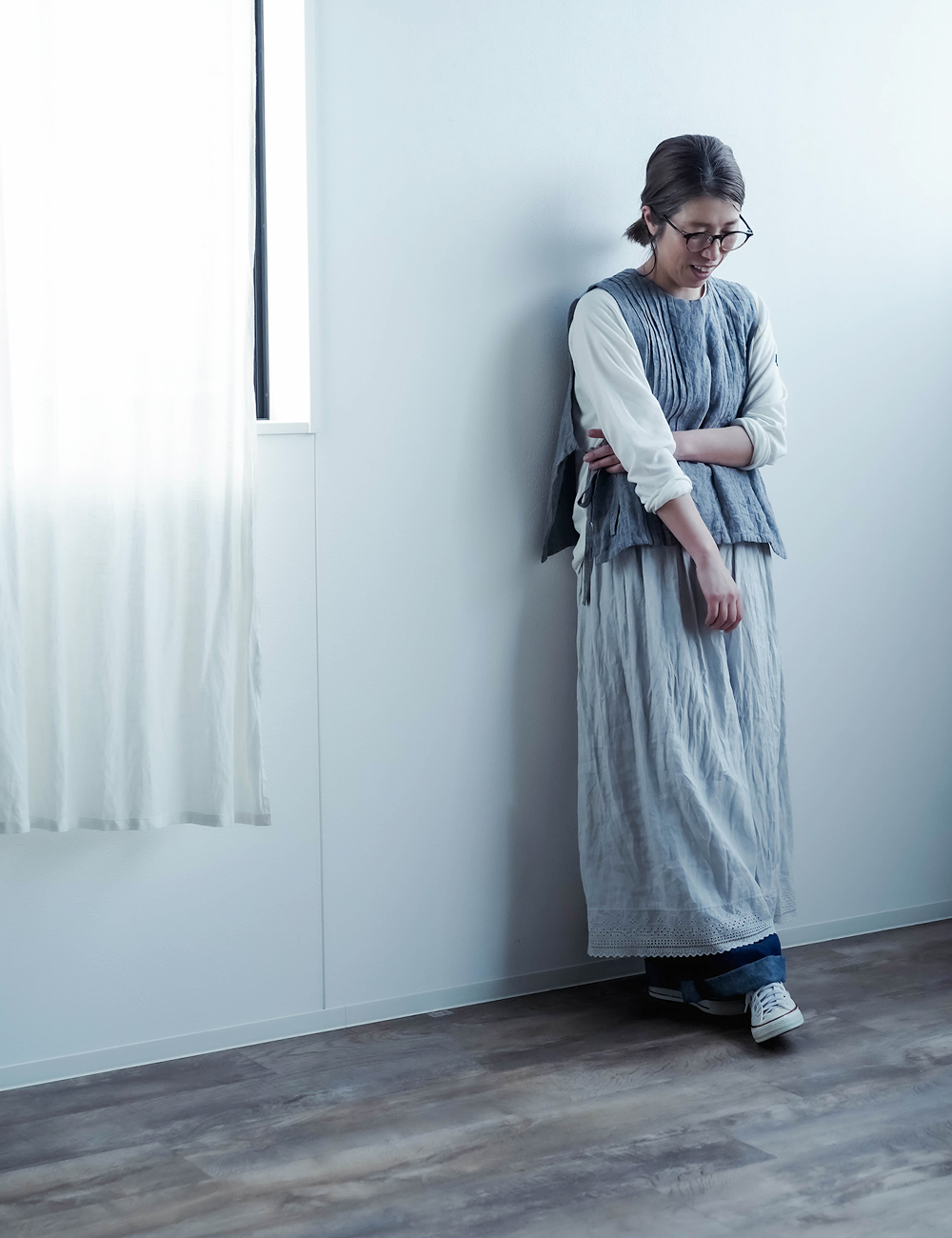 リネンスカート】 重ね穿きの救世主 レースペチスカート / 白花色