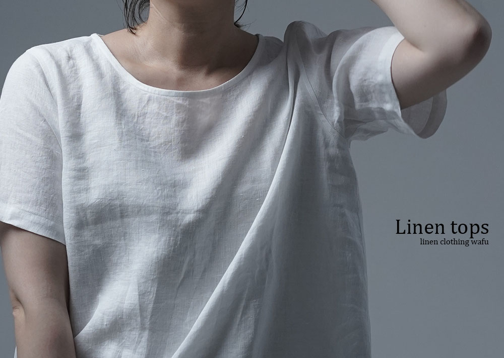 リネントップス】ふわっと 軽くやさしい 肌触り/ 白色 p015a-wht1