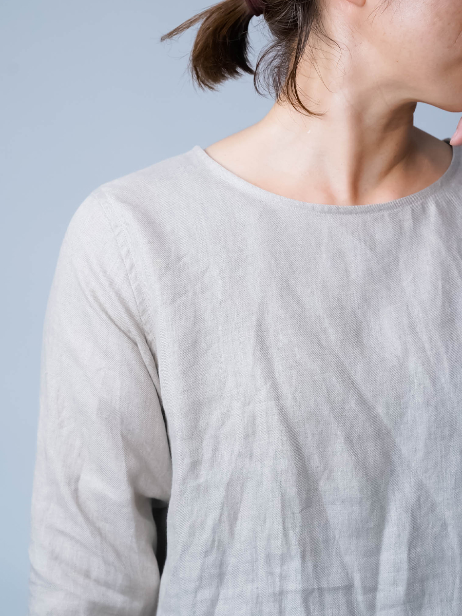 プレミアム】リネントップス 丸首 トップス 薄地 ／ フラックス p012g-flx1