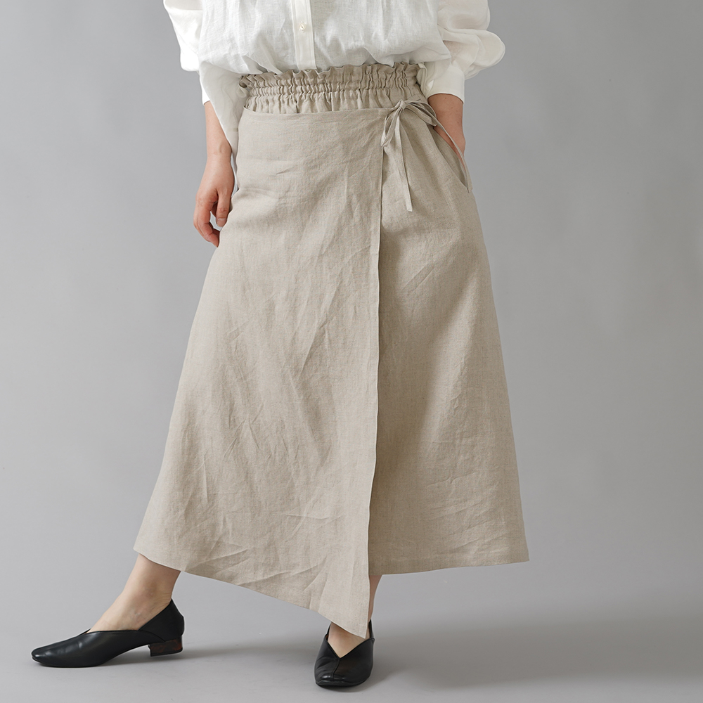リネンスカート】ココが好きです、キュートなラップ風 /亜麻 s007a-amn1