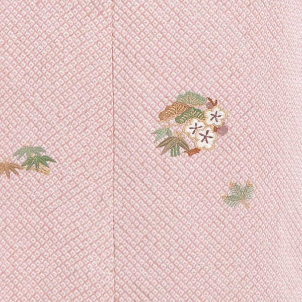 訪問着 総絞りピンク地 手刺繍花丸文 京都 着物 レンタル｜和凛