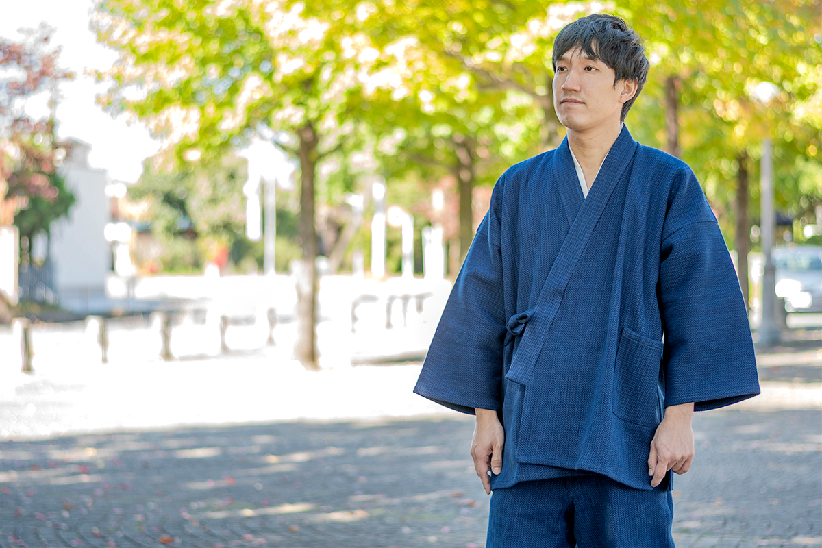 本藍染刺子織作務衣 No.1 濃紺【和粋庵】| 作務衣・甚平通販 和粋庵