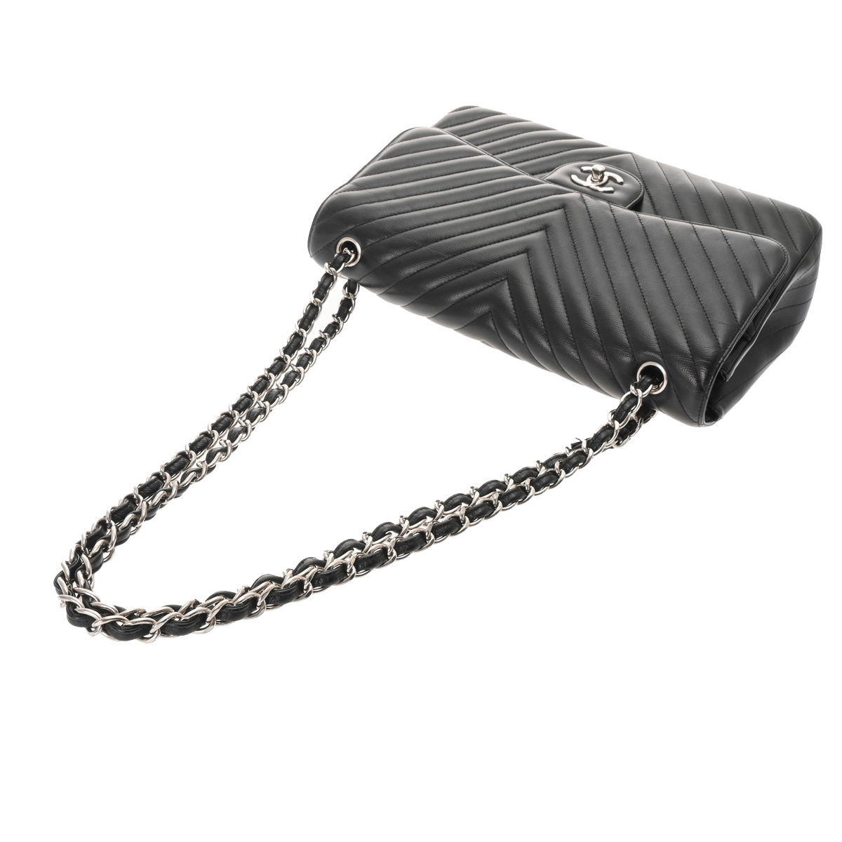 シャネル シェブロン Wフラップ Wチェーンショルダー 30 ブラック